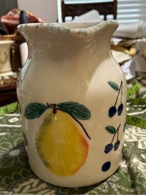 1990s Hartstone Pottery “Fruit Salad” Pitcher. Handmade& painted   OH. Pristine